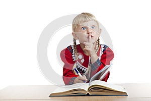 Girl with opened book show silence