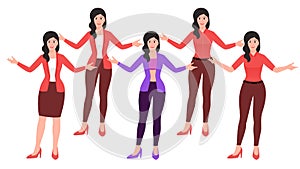 Girl opening hand wide, Hand gesture character vector illustration set