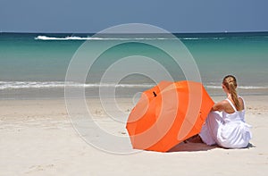 Girl with an orange umbrella