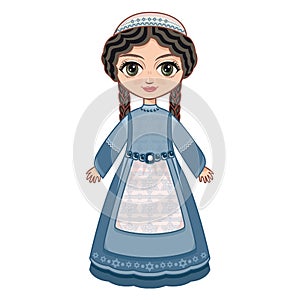 The girl in Orthodox Jews dress. Historical clothes.