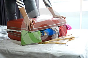 girl packing the luggage prepare for her journey