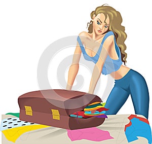 girl packing travel bag vacation travel vector illustration transparent background