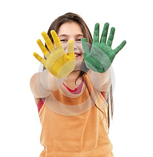 Girl with paint on hands