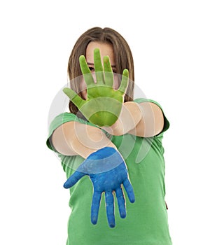 Girl with paint on hands