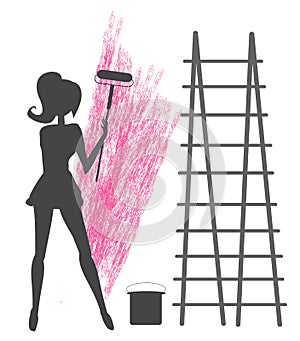 Girl paints the wall