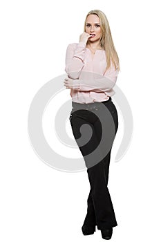 Girl in pants and blous. Isolated on white