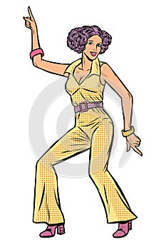 Girl in pantsuit. woman disco dance isolate on white background