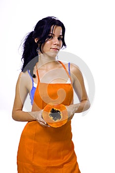 Girl with papaya fruit