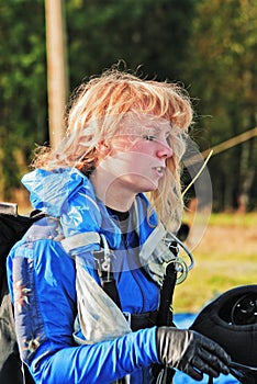 The girl parachutist portrait photo