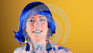 Girl party lgtbi blue color surprise costume wig