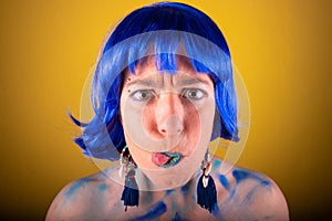 Girl party lgtbi blue color surprise costume wig