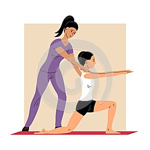 Girl patient doing exercises under the supervision of a woman doctor