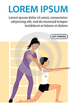 Girl patient doing exercises under the supervision of a woman doctor