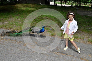 Girl and peacock photo