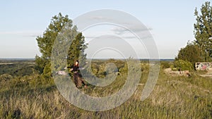 Girl performing with poi drone shot