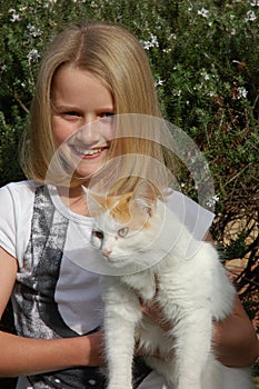 Girl with pet cat