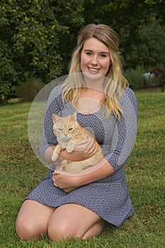 Girl and pet cat