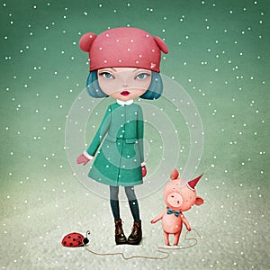 Girl and pet Pig