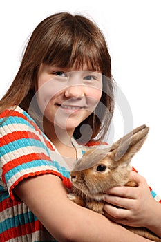 Girl with pet rabbit