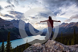 Girl at Peyto Lake, Banff National Park, Alberta, Canada