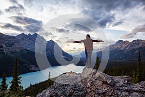 Girl at Peyto Lake, Banff National Park, Alberta, Canada