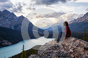 Girl at Peyto Lake, Banff National Park, Alberta, Canada