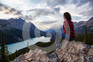 Girl at Peyto Lake, Banff National Park, Alberta, Canada