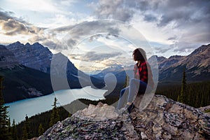 Girl at Peyto Lake, Banff National Park, Alberta, Canada