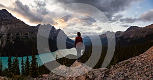 Girl at Peyto Lake in Canadian Rockies