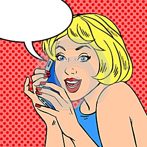 Girl phone talk joy Pop art vintage comic