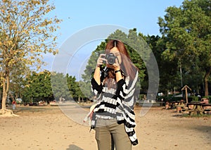 Girl photo shooting in the picnic
