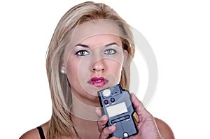 Girl with a photometer photo