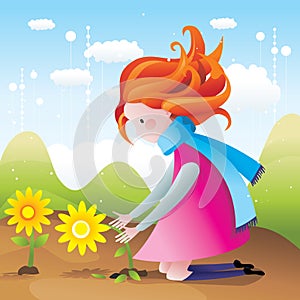 Girl picking flower