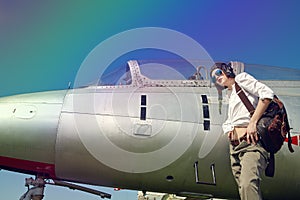 Girl pilot wearing helmet