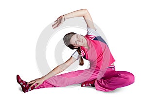 Girl in pink activewear doing fitness exercises
