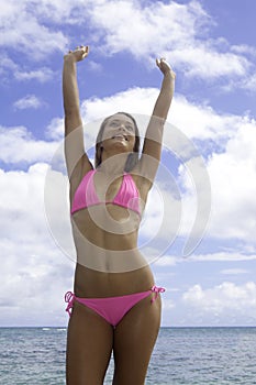 Girl in pink bikini