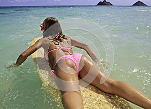 Girl in pink bikini at the beach photo