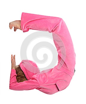 Girl in pink clothes represents letter g