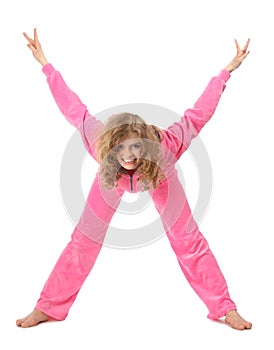 Girl in pink clothes represents letter x