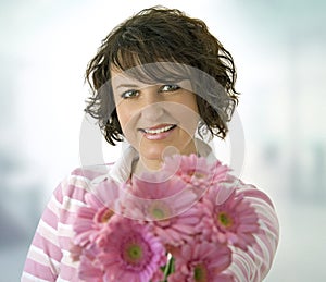 Girl with pink flowers