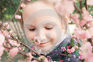 Girl and pink flowers