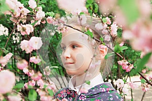 Girl and pink flowers