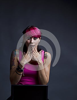 Girl with pink hair and tattoos photo