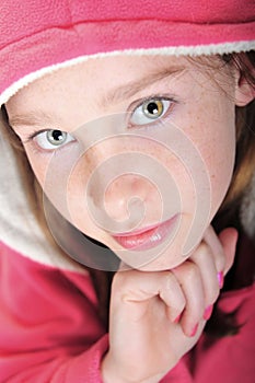 Girl in pink hoodie