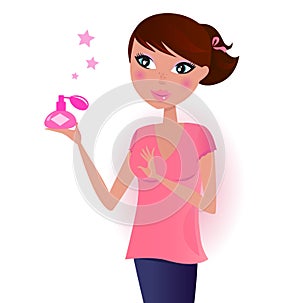 Girl in pink with perfume bottle photo