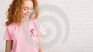 Girl In Pink T-Shirt Standing Over White Brick Wall, Panorama