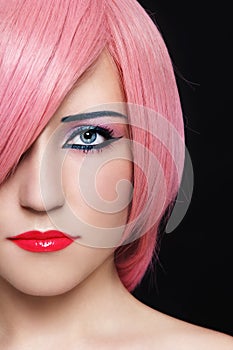 Girl in pink wig