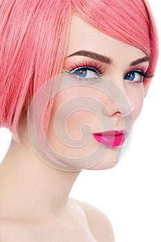 Girl in pink wig