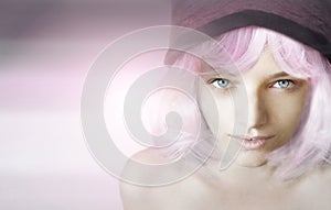Girl with pink wig