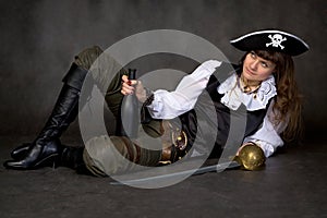 Girl - pirate with sabre and bottle